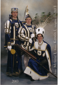 Merler Dreigestirn 2003: Prinz Melanie I. & Jungfrau Dieter I. & Bauer Kerstin I.